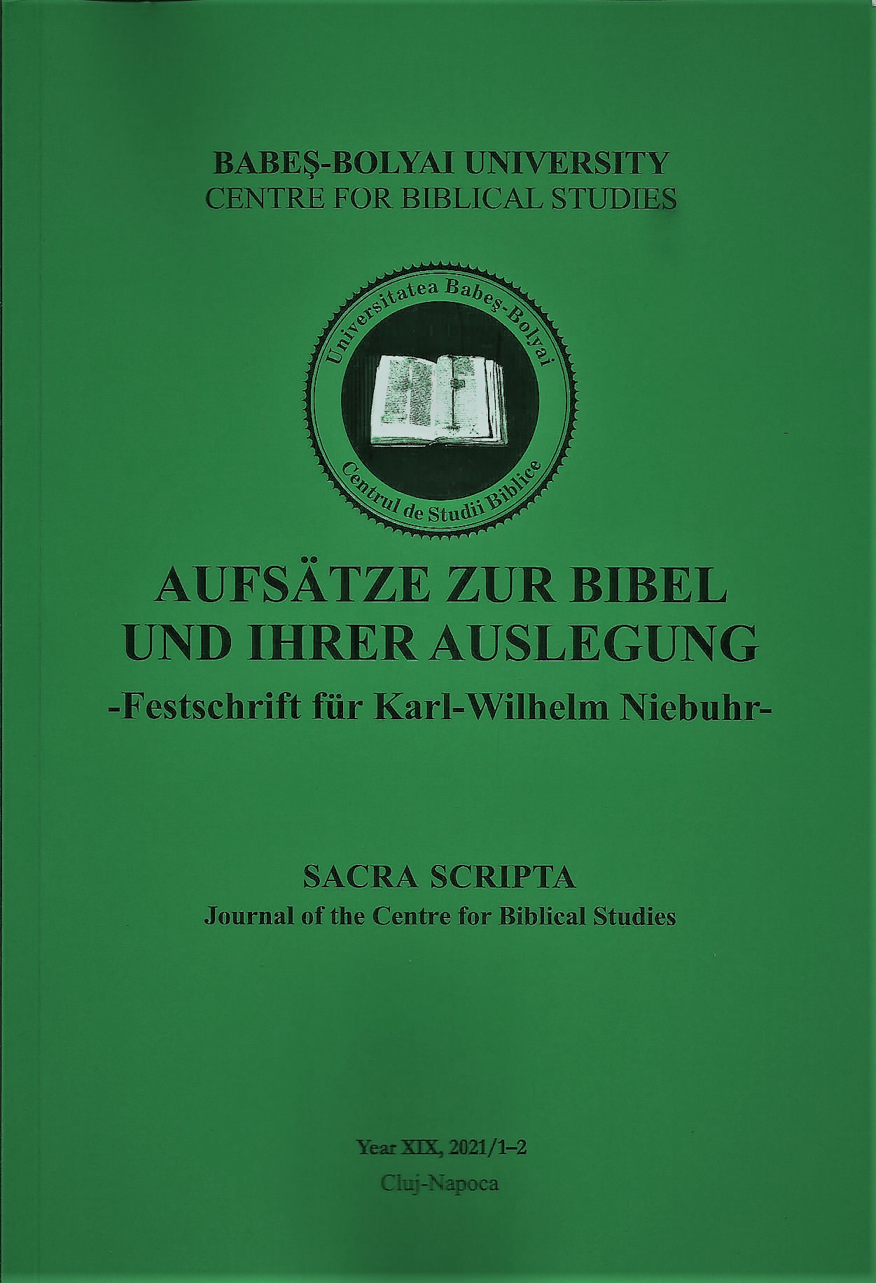 Sacra Scripta, XIX, 2021/1-2, Cluj-Napoca, Romania