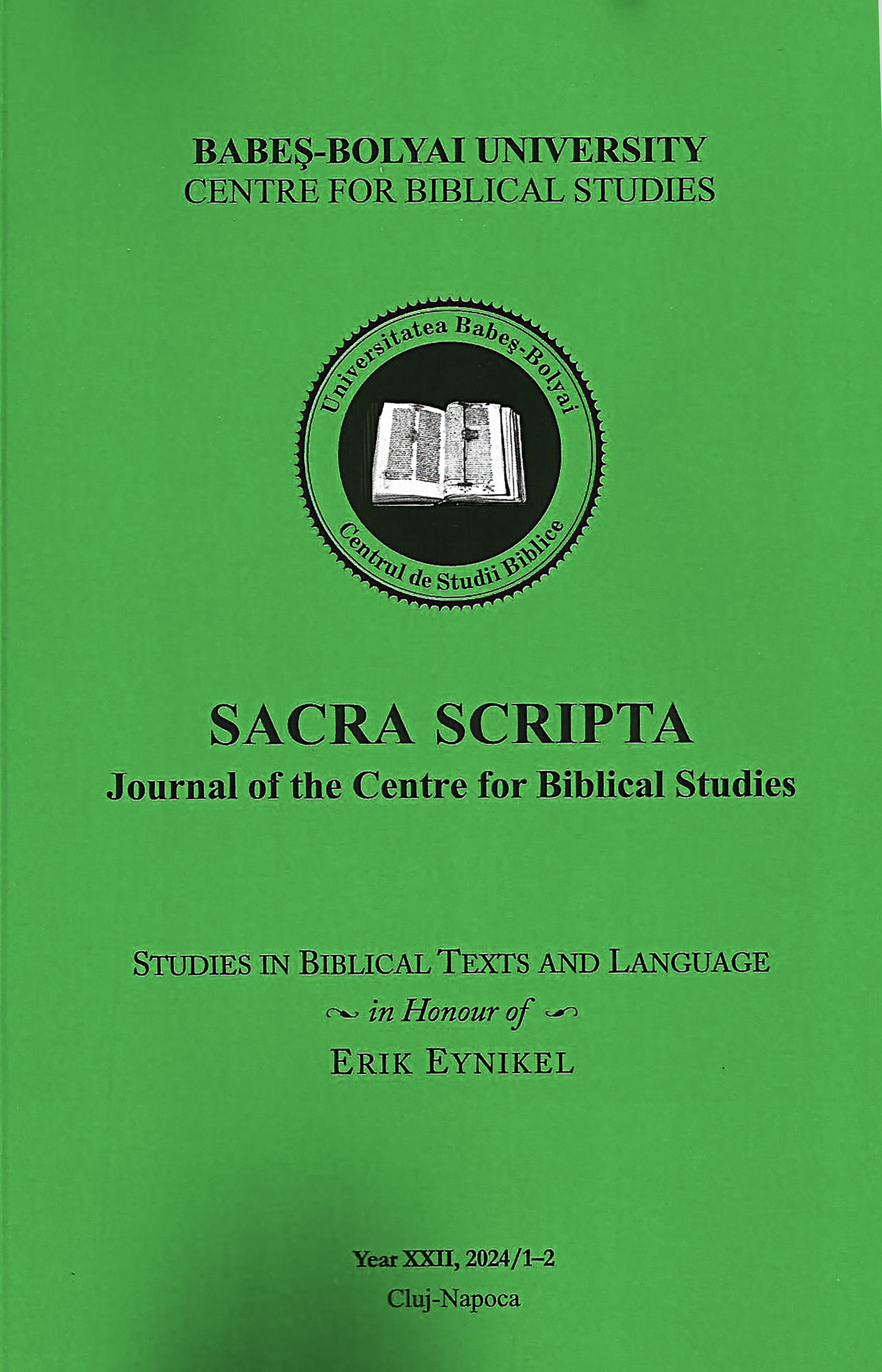 Sacra Scripta, XXII, 2024/1-2, Cluj-Napoca, Romania